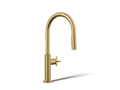 Kohler - Billet Touchless Pull-Down Kitchen Sink Faucet With Two-Function Sprayhead - Cross Handle