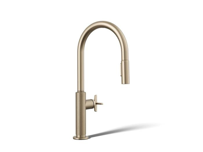 Kohler - Billet Touchless Pull-Down Kitchen Sink Faucet With Two-Function Sprayhead - Cross Handle