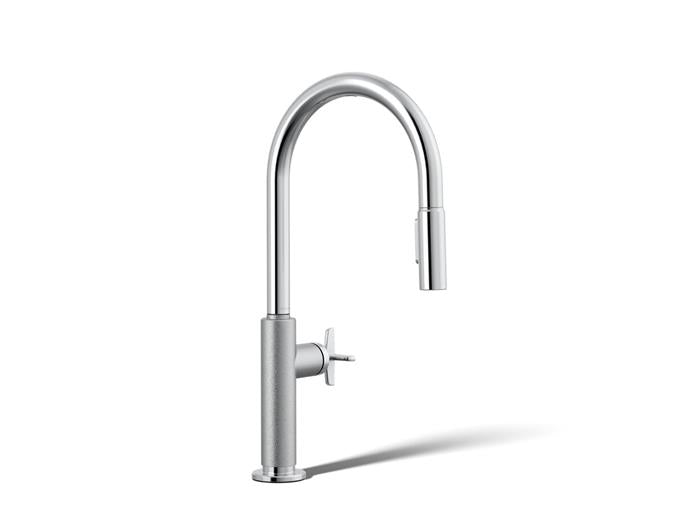 Kohler - Billet Touchless Pull-Down Kitchen Sink Faucet With Two-Function Sprayhead - Cross Handle