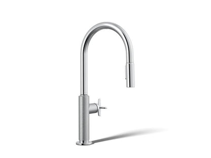 Kohler - Billet Touchless Pull-Down Kitchen Sink Faucet With Two-Function Sprayhead - Cross Handle