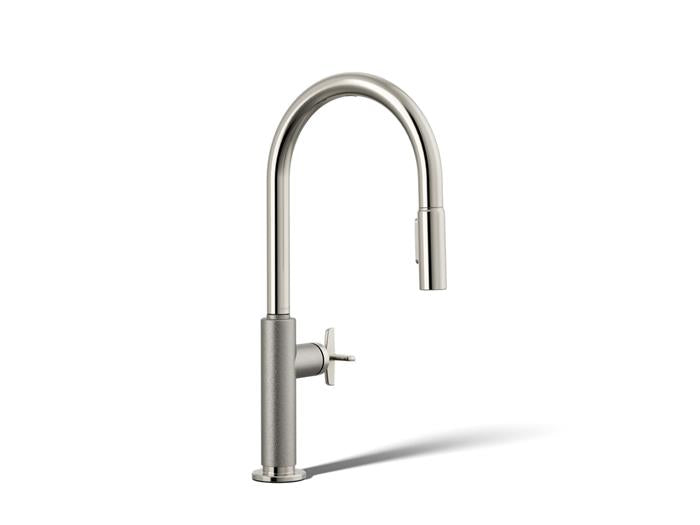 Kohler - Billet Touchless Pull-Down Kitchen Sink Faucet With Two-Function Sprayhead - Cross Handle