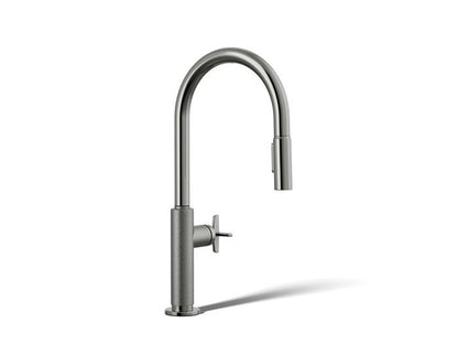 Kohler - Billet Touchless Pull-Down Kitchen Sink Faucet With Two-Function Sprayhead - Cross Handle