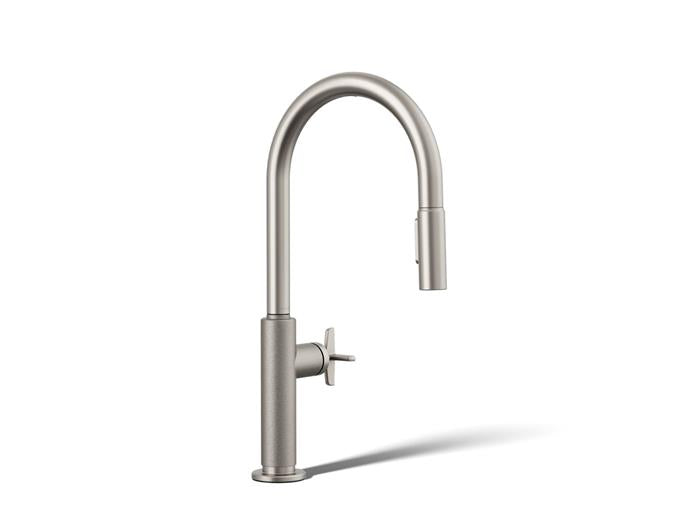 Kohler - Billet Touchless Pull-Down Kitchen Sink Faucet With Two-Function Sprayhead - Cross Handle