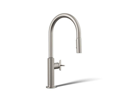 Kohler - Billet Touchless Pull-Down Kitchen Sink Faucet With Two-Function Sprayhead - Cross Handle
