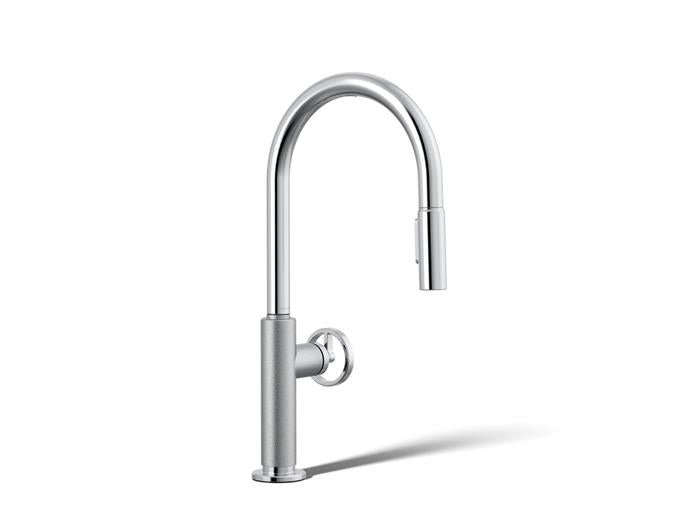 Kohler - Billet Touchless Pull-Down Kitchen Sink Faucet With Two-Function Sprayhead - Circle Handle