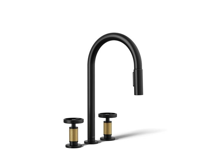 Kohler - Billet Widespread Pull-Down Kitchen Faucet - Circle Hanldes