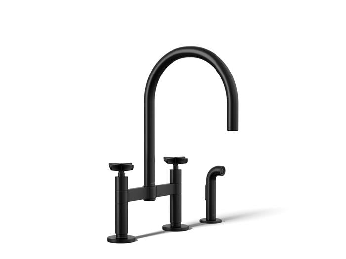 Kohler - Billet Deck Mount Bridge Kitchen Faucet - Cross Handle
