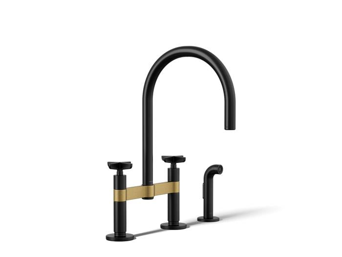 Kohler - Billet Deck Mount Bridge Kitchen Faucet - Cross Handle