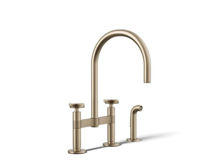 Kohler - Billet Deck Mount Bridge Kitchen Faucet - Cross Handle