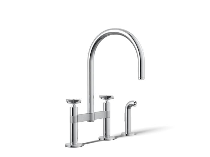 Kohler - Billet Deck Mount Bridge Kitchen Faucet - Cross Handle