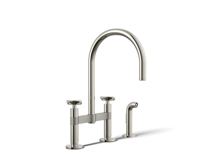 Kohler - Billet Deck Mount Bridge Kitchen Faucet - Cross Handle