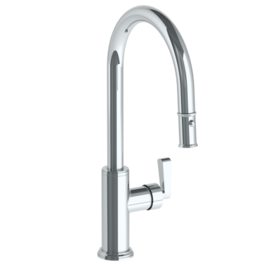 Watermark - Transitional Deck Mounted 1 Hole Gooseneck Kitchen Faucet with Pull Down Spray - High Spout
