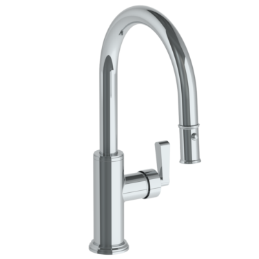 Watermark - Transitional Deck Mounted 1 Hole Gooseneck Kitchen Faucet with Pull Down Spray - Low Spout