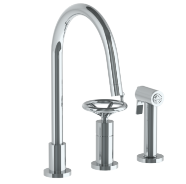 Watermark - Brooklyn Deck Mounted 3 Hole Gooseneck Kitchen Set -  Includes Side Spray