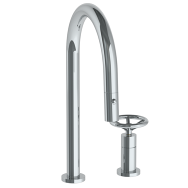 Watermark - Brooklyn Deck Mounted 2 Hole Gooseneck Kitchen Faucet with Pull Down Spray