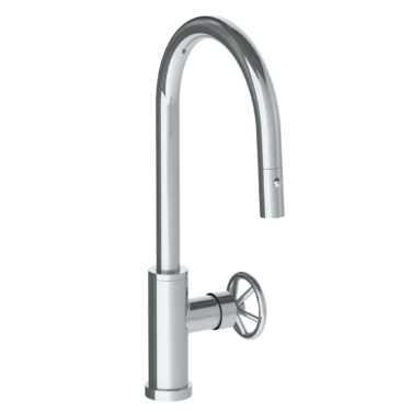 Watermark - Brooklyn Deck Mounted 1 Hole Gooseneck Kitchen Faucet with Pull Down Spray - High Spout