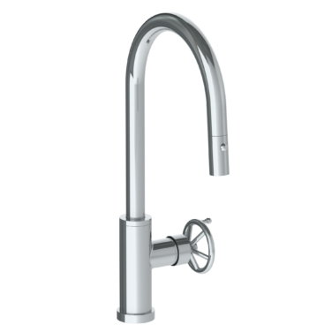 Watermark - Brooklyn Deck Mounted 1 Hole Gooseneck Kitchen Faucet with Pull Down Spray - High Spout