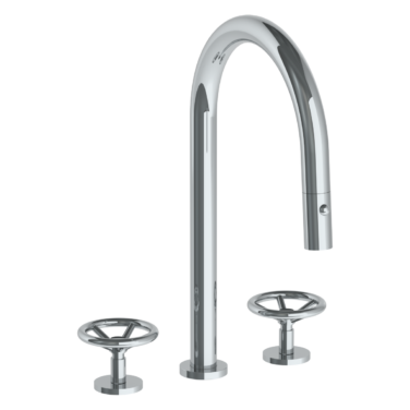 Watermark - Brooklyn Deck Mounted 3 Hole Gooseneck Kitchen Faucet with Pull Down Spray