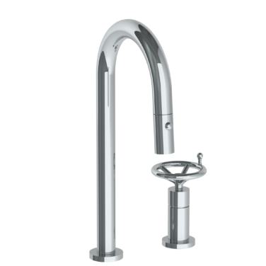 Watermark - Brooklyn Deck Mounted 2 Hole Gooseneck Prep Faucet with Pull Down Spray