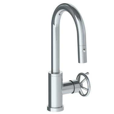 Watermark - Brooklyn Deck Mounted 1 Hole Gooseneck Prep Faucet with Pull Down Spray