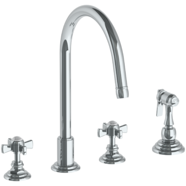 Watermark - Stratford Deck Mounted 4 Hole Gooseneck Kitchen Set -  Includes Side Spray