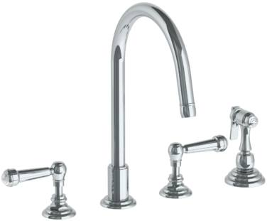 Watermark - Stratford Deck Mounted 4 Hole Gooseneck Kitchen Set -  Includes Side Spray
