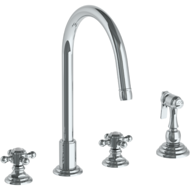 Watermark - Stratford Deck Mounted 4 Hole Gooseneck Kitchen Set -  Includes Side Spray