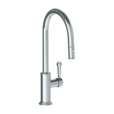 Watermark - Stratford Deck Mounted 1 Hole Gooseneck Kitchen Faucet with Pull Down Spray - High Spout