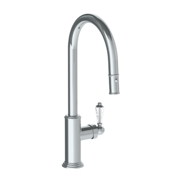 Watermark - Stratford Deck Mounted 1 Hole Gooseneck Kitchen Faucet with Pull Down Spray - High Spout