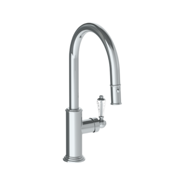 Watermark - Stratford Deck Mounted 1 Hole Gooseneck Kitchen Faucet with Pull Down Spray - Low Spout