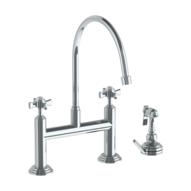 Watermark - Stratford Deck Mounted Bridge Extended Gooseneck Kitchen Faucet with Independent Side Spray