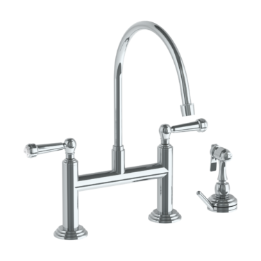 Watermark - Stratford Deck Mounted Bridge Extended Gooseneck Kitchen Faucet with Independent Side Spray