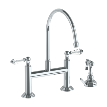 Watermark - Stratford Deck Mounted Bridge Extended Gooseneck Kitchen Faucet with Independent Side Spray