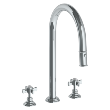 Watermark - Stratford Deck Mounted 3 Hole Gooseneck Kitchen Faucet with Pull Down Spray