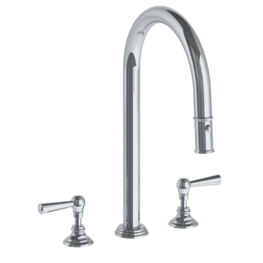 Watermark - Stratford Deck Mounted 3 Hole Gooseneck Kitchen Faucet with Pull Down Spray