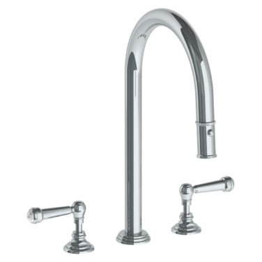 Watermark - Stratford Deck Mounted 3 Hole Gooseneck Kitchen Faucet with Pull Down Spray