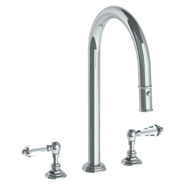 Watermark - Stratford Deck Mounted 3 Hole Gooseneck Kitchen Faucet with Pull Down Spray