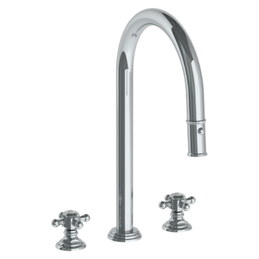 Watermark - Stratford Deck Mounted 3 Hole Gooseneck Kitchen Faucet with Pull Down Spray