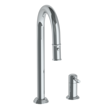 Watermark - Stratford Deck Mounted 2 Hole Gooseneck Prep Faucet with Pull Down Spray