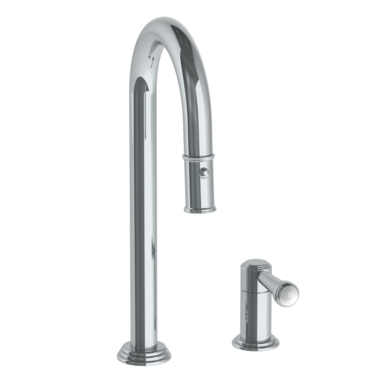 Watermark - Stratford Deck Mounted 2 Hole Gooseneck Prep Faucet with Pull Down Spray