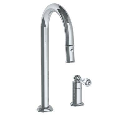 Watermark - Stratford Deck Mounted 2 Hole Gooseneck Prep Faucet with Pull Down Spray