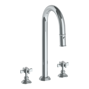 Watermark - Stratford Deck Mounted 3 Hole Gooseneck Top Prep Faucet with Pull Down Spray