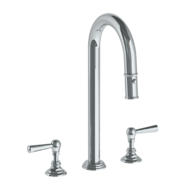 Watermark - Stratford Deck Mounted 3 Hole Gooseneck Top Prep Faucet with Pull Down Spray