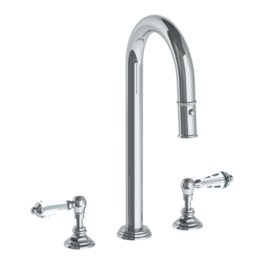 Watermark - Stratford Deck Mounted 3 Hole Gooseneck Top Prep Faucet with Pull Down Spray