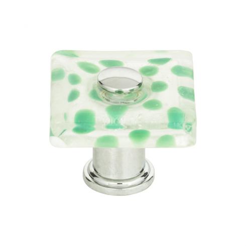 Atlas Homewares - Emerald Polka Dot Glass 1 1/2 Inch Diameter Square Knob