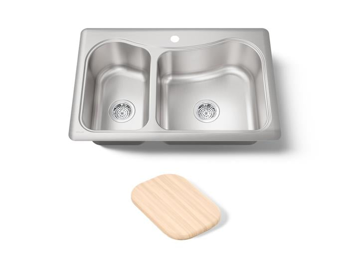Kohler - Staccato 33 Inch Top-Mount Double-Bowl Kitchen Sink - Single Hole