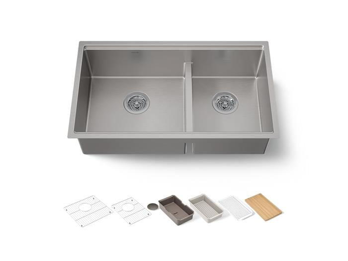 Kohler - Strive 32 Inch Smart Divide Undermount Double-Bowl Workstation Kitchen Sink With Accessories