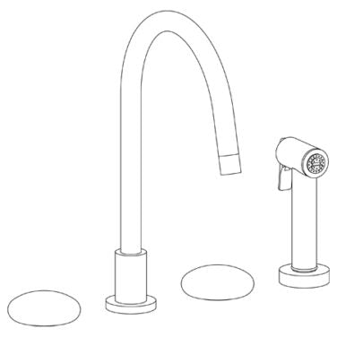 Watermark - Zen Deck Mounted 4 Hole Gooseneck Kitchen Set - Includes Side Spray