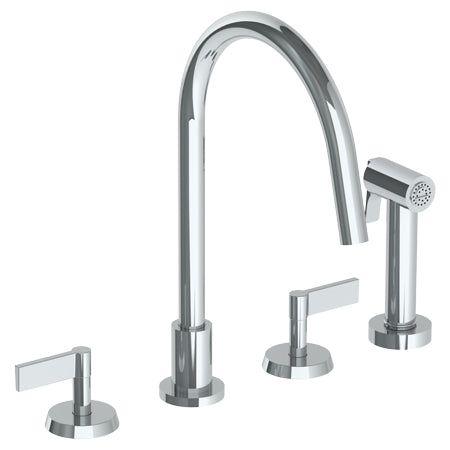 Watermark - Blue Deck Mounted 4 Hole Gooseneck Kitchen Set - Includes Side Spray