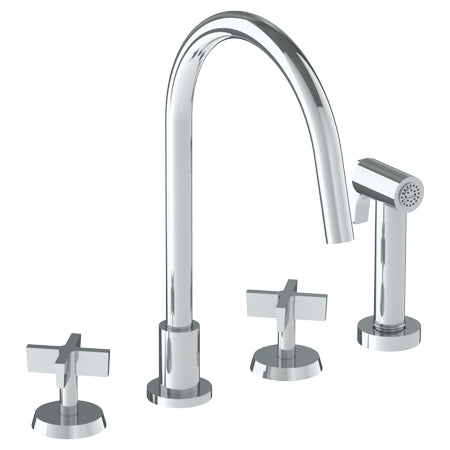 Watermark - Blue Deck Mounted 4 Hole Gooseneck Kitchen Set - Includes Side Spray